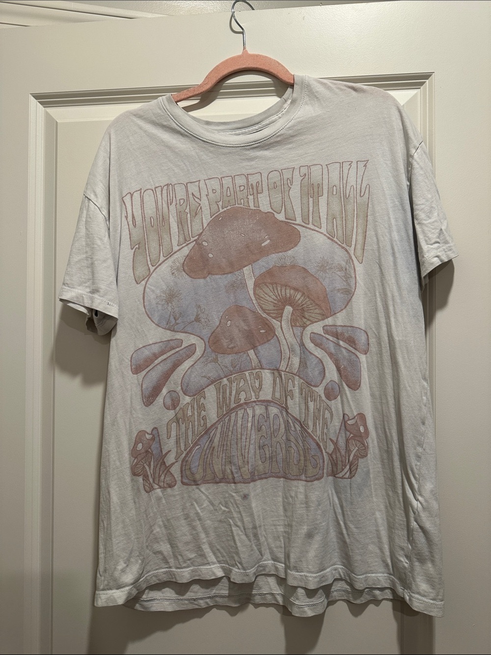 Hollister Light Gray Graphic Mushroom Tee with Muted Pink Print